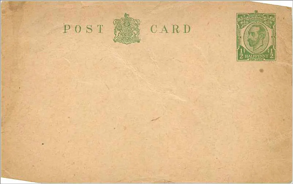 Carta postal britânica — selo de ½ penny George V — editor não visível - Frente