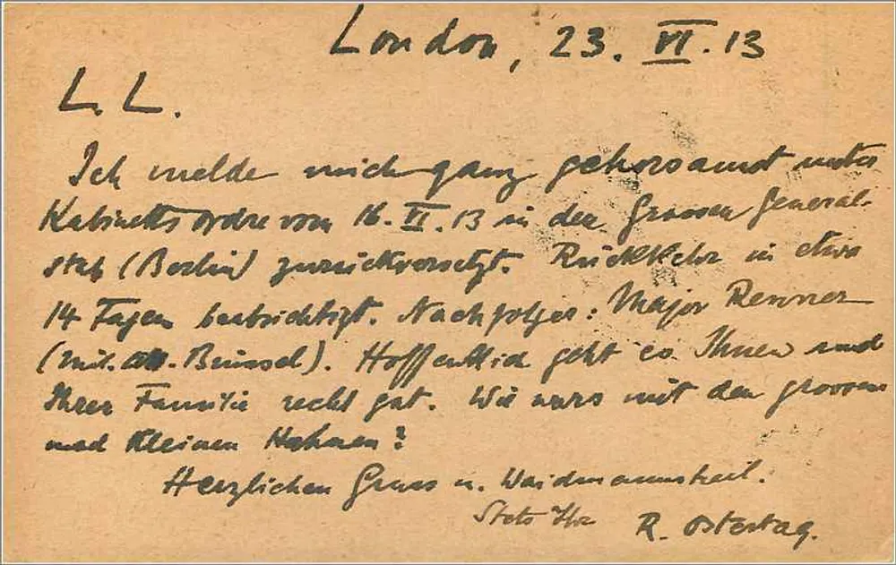 लंदन — 23 फरवरी 1913 के तारीख वाली पोस्टकार्ड — एडिटर 'पोस्ट कार्ड' के साथ 1/2 और 2 हाल्फपेंसी के मुद्रांकन - पीछे