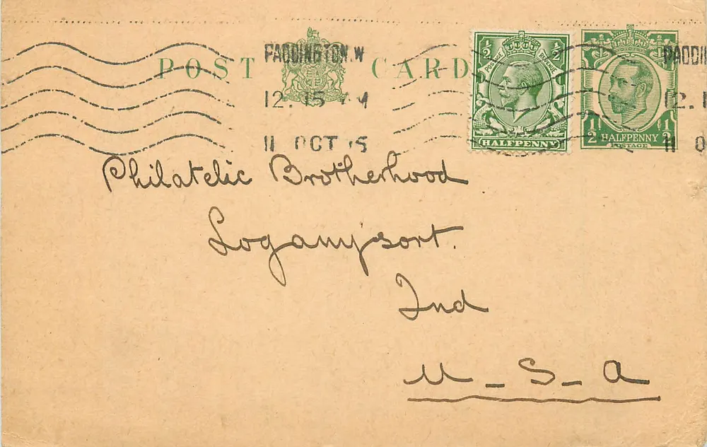 Faddington, W. — Carta postal filatélica — editor desconhecido, número de série não visível - Frente