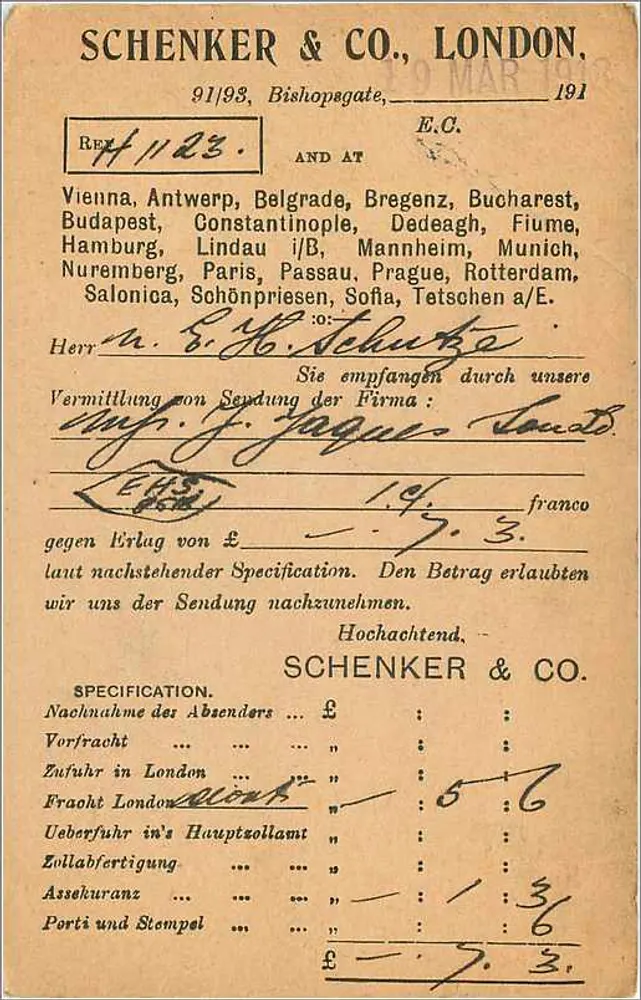 Cartolina postale da Londra a Berlino — Schenker & Co. — 1913 - Verso