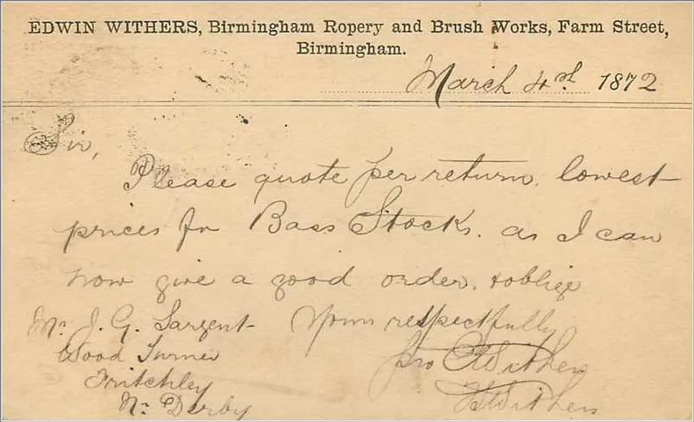Ansichtskarte von Birmingham — Birmingham Ropery and Brush Works — Verleger nicht sichtbar, Seriennummer nicht sichtbar - Rückseite