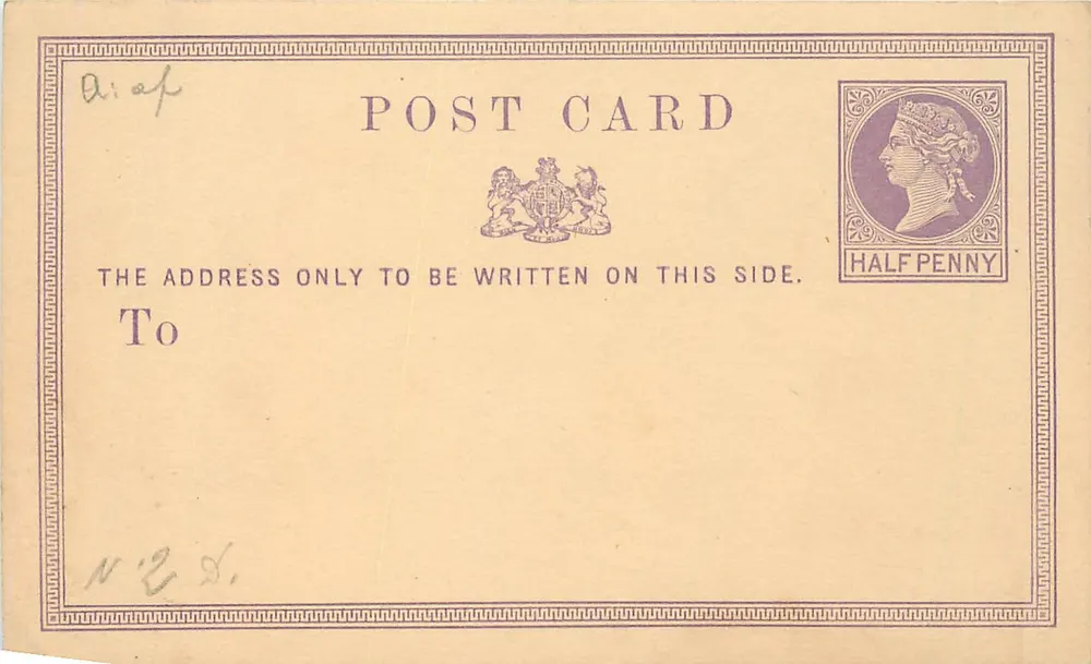 Britische Ansichtskarte — Stempel der Königin Victoria — um 1890 - Vorderseite