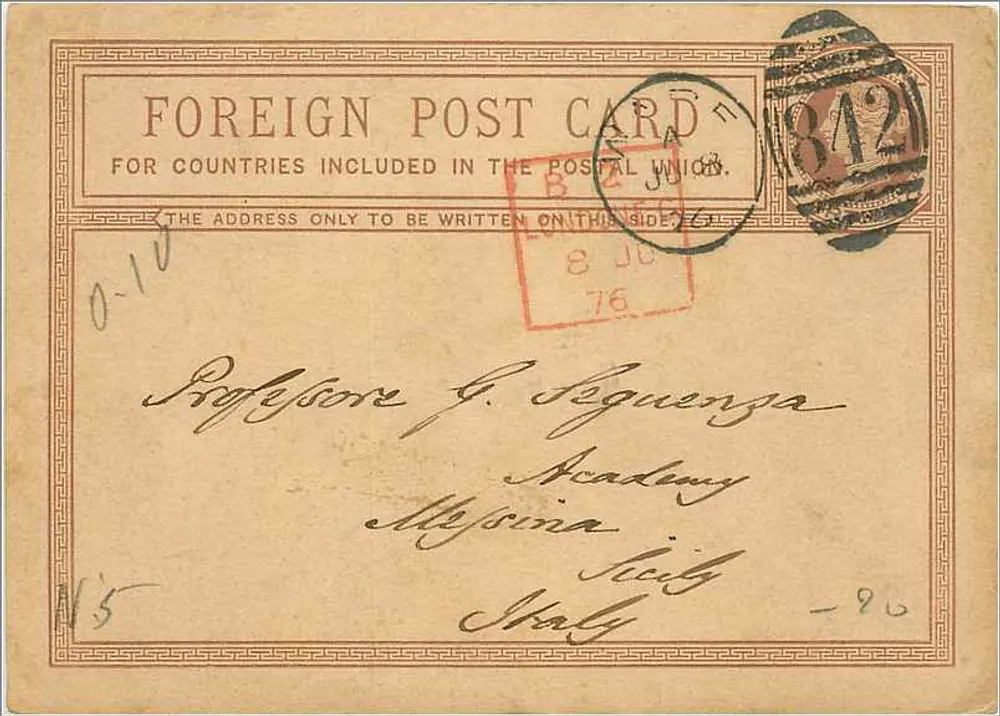 Ausländische Karte — Bestimmt für die Akademie von Messina — Briefmarke und Stempel von Béjaïa - Vorderseite