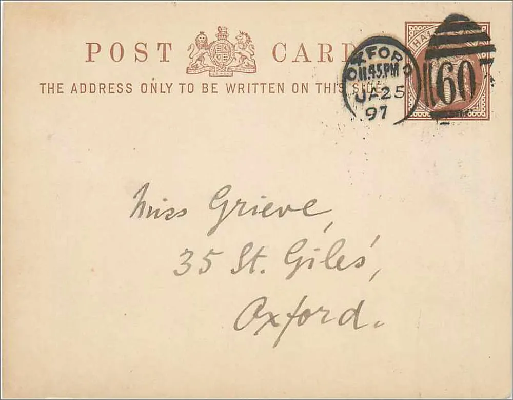 Oxford — datierter Postkarte vom Januar 1897 — anonymer Verlag, Seriennummer nicht sichtbar - Vorderseite