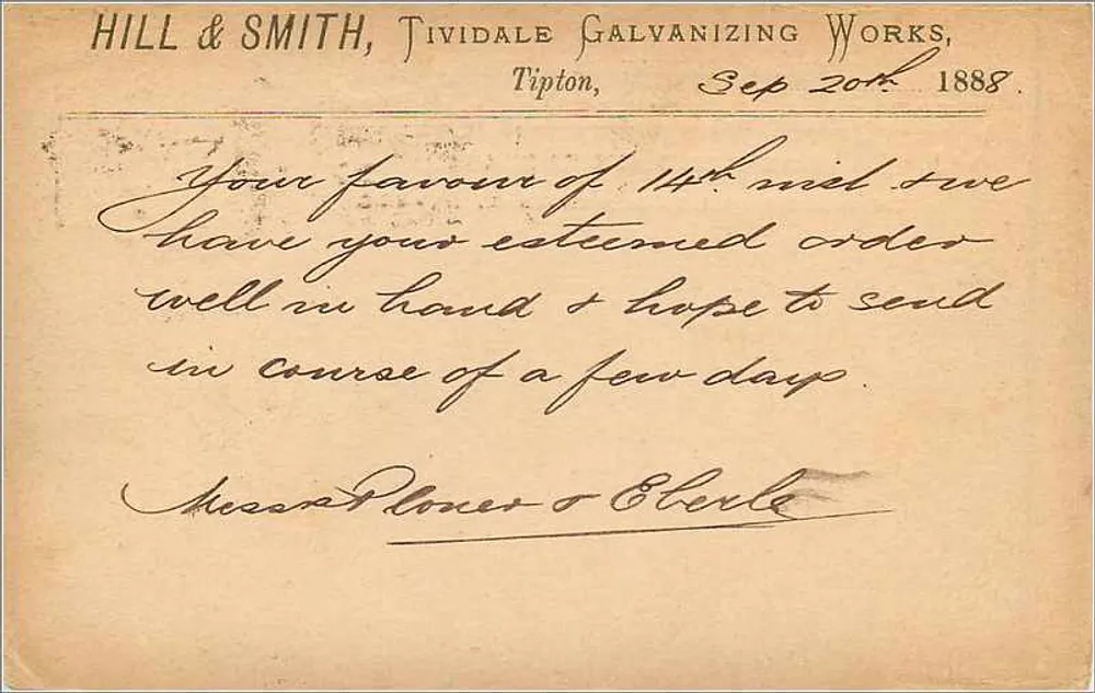 Tipton — Werbe-Karte — Hill & Smith, Tividale Galvanizing Works - Rückseite