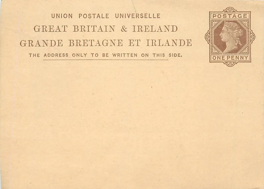 Universal-Karte Union Postale Universelle — Großbritannien und Irland — 1 Penny-Stempel - Vorderseite