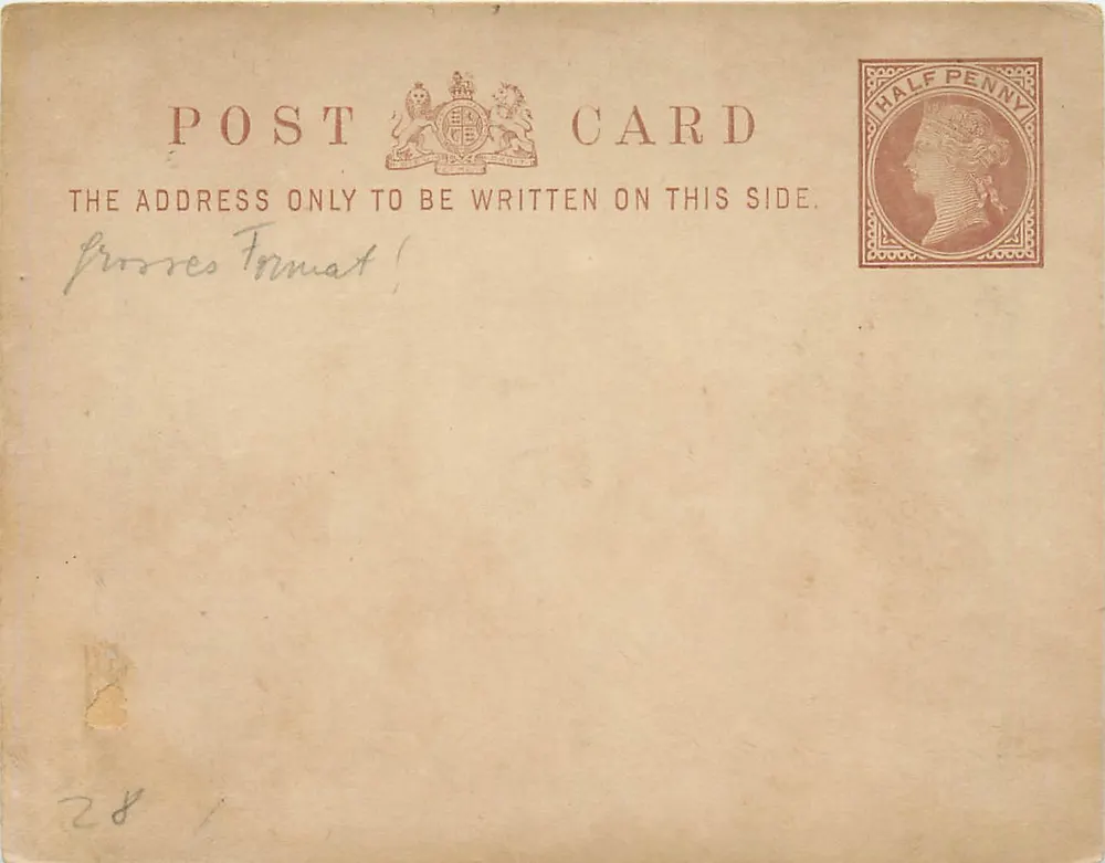 Britische Ansichtskarte — 1/2 Penny Victoria-Stempel — gedruckter Text und handschriftliche Schrift - Vorderseite