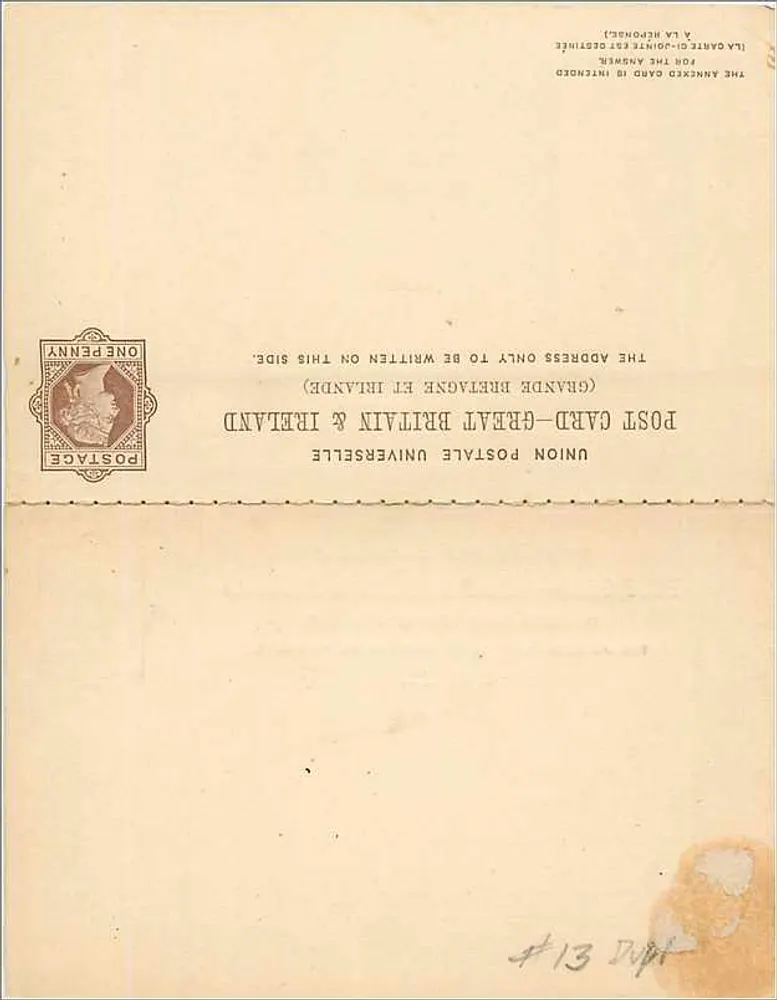 Antwortkarte — Universal Postal Union Großbritannien & Irland — 1 Penny-Stempel - Vorderseite