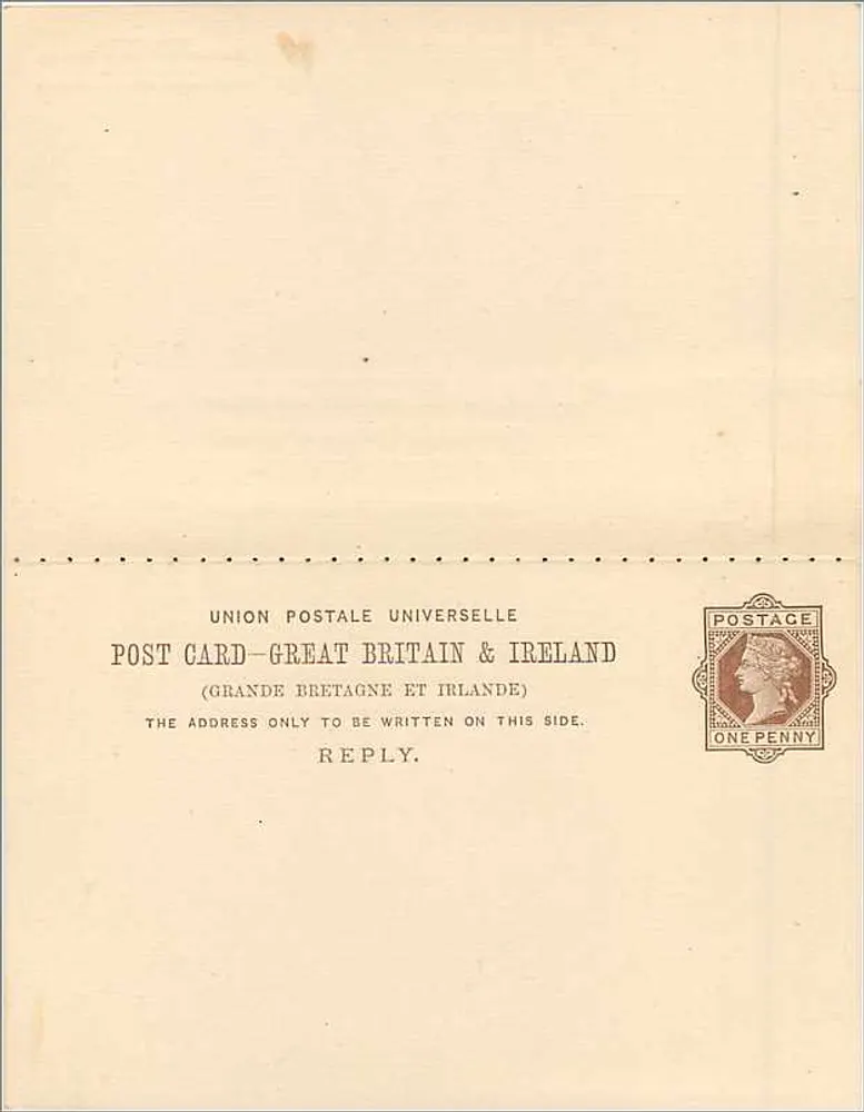 Antwortkarte — Universal Postal Union Großbritannien & Irland — 1 Penny-Stempel - Rückseite
