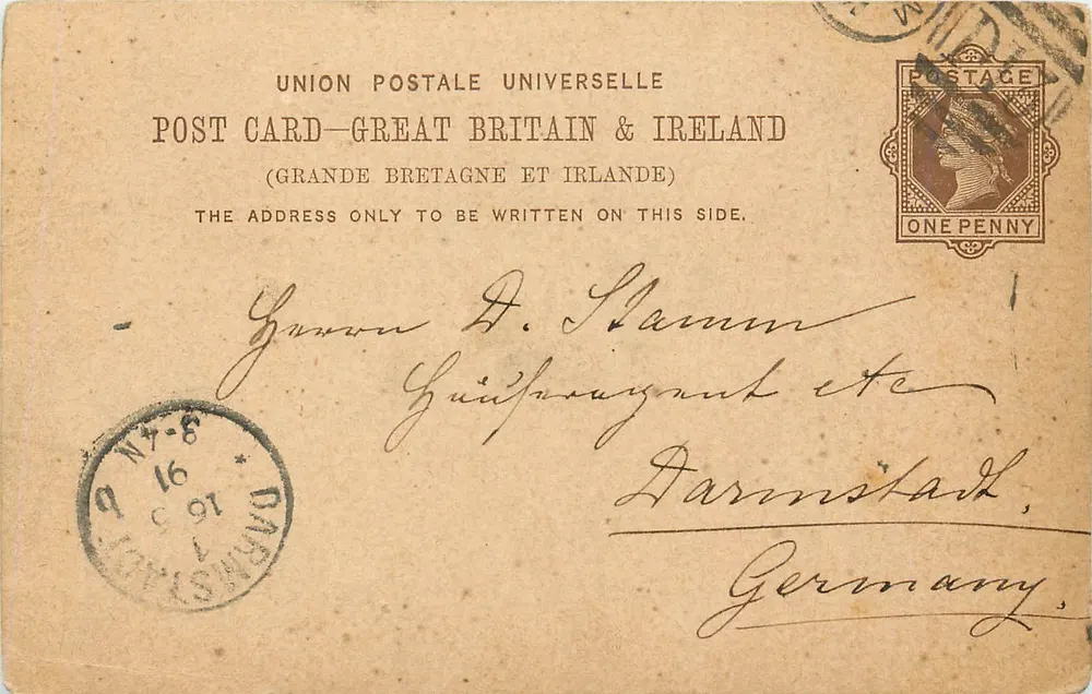 Postkarte aus Großbritannien und Irland — Darmstadt, Deutschland — 1916 - Vorderseite