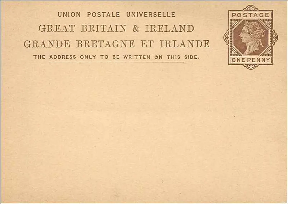 Universal-Karteikarte — Universal Post Union — Großbritannien und Irland — 1 Penny-Stempel - Vorderseite