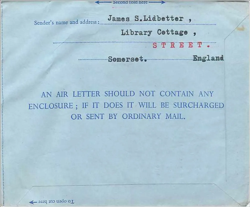 Stonbury - Somerset - Lettre aérienne - 6 pence - 26 oct 1953 - Verso