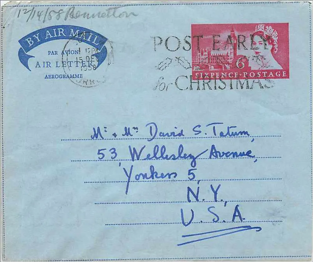 Luftbild von London — 15. Dezember 1958 — Verlag Royal Mail, Seriennummer nicht sichtbar - Vorderseite