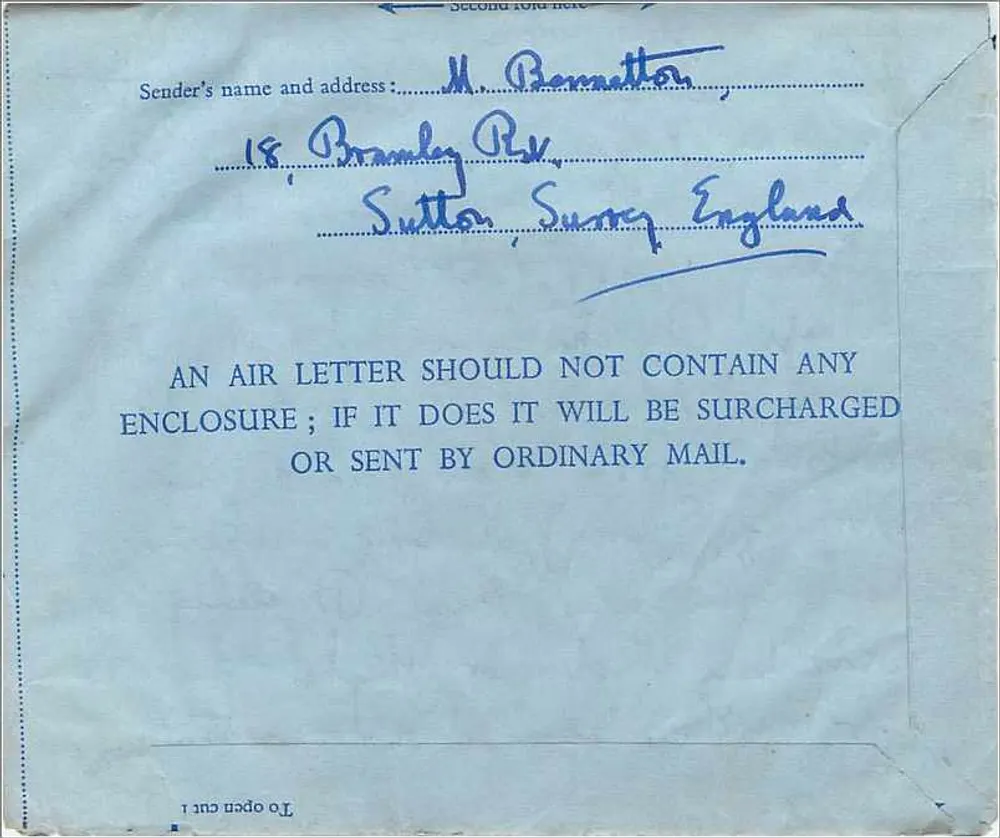 Luftbild von London — 15. Dezember 1958 — Verlag Royal Mail, Seriennummer nicht sichtbar - Rückseite