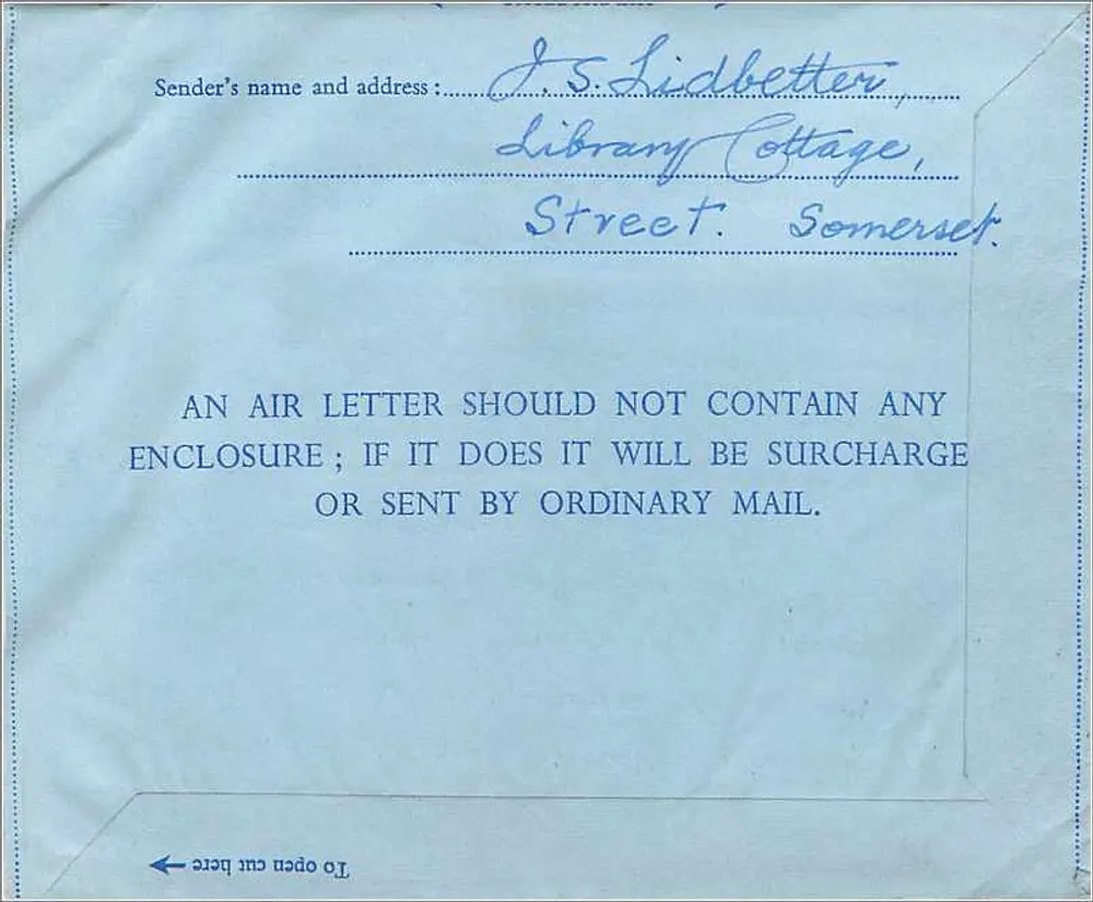 Luftpostkarte — Gastonbury, 7. Januar 1958 — Britische Luftpost - Rückseite