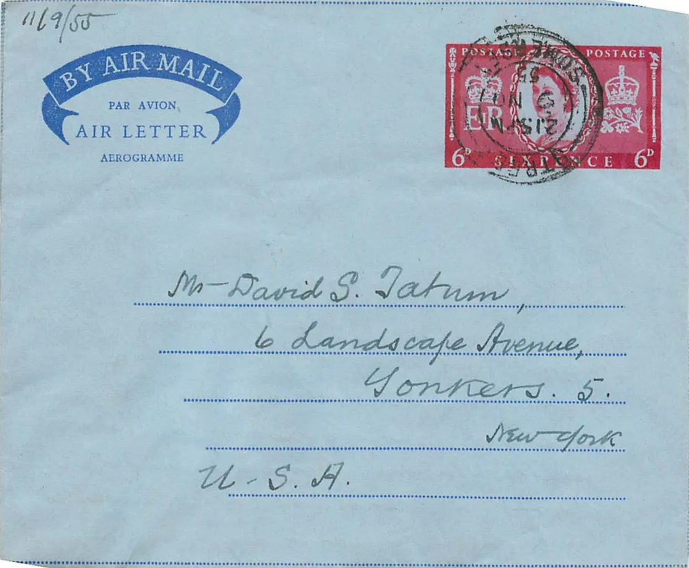 Aerogramm — Vereinigtes Königreich nach Vereinigten Staaten — 6 Pence - Vorderseite