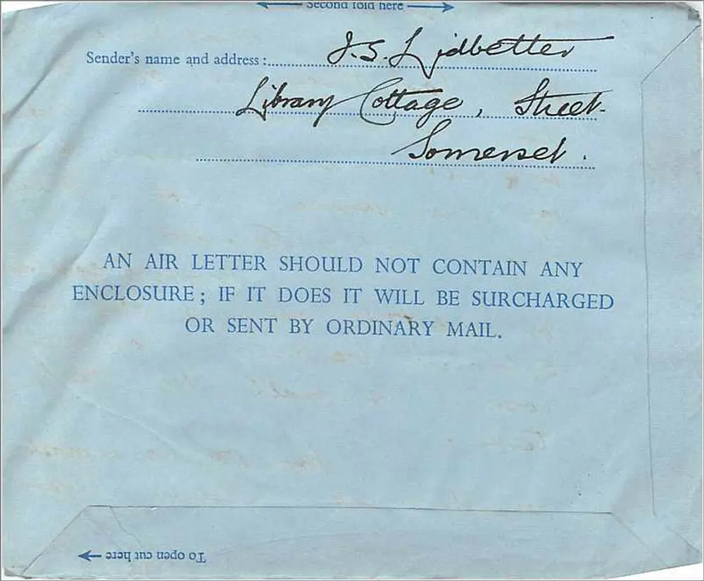 Luftbildkarte — Somerset (England) nach Yorkers (USA) — 6 Pence — 1935 - Rückseite