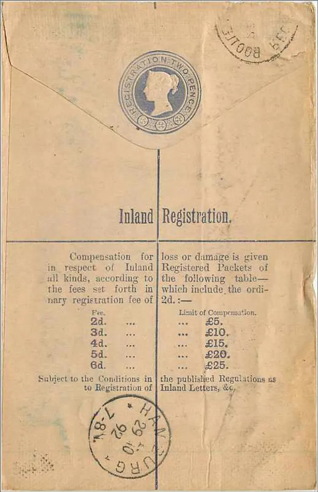 Carta recomendada para Hamburgo — Liverpool, 1902 — editor não identificado, número de série não visível - Verso