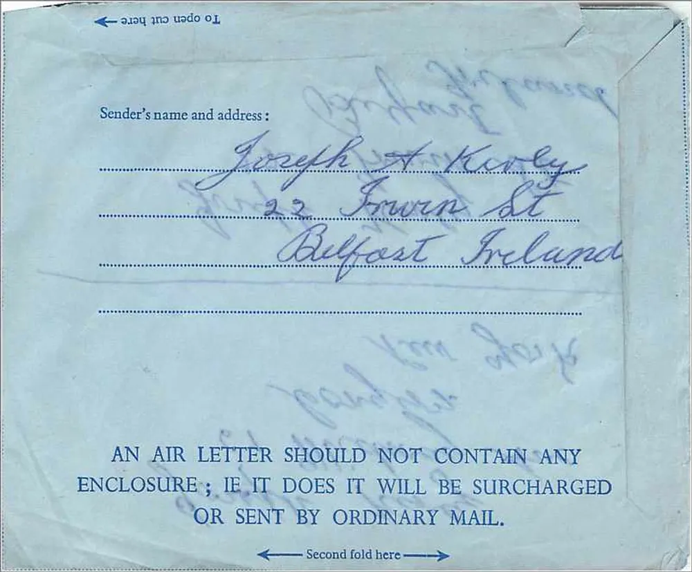 Belfast — Wahlen — Aerogramm herausgegeben von Belfast Addresses - Rückseite