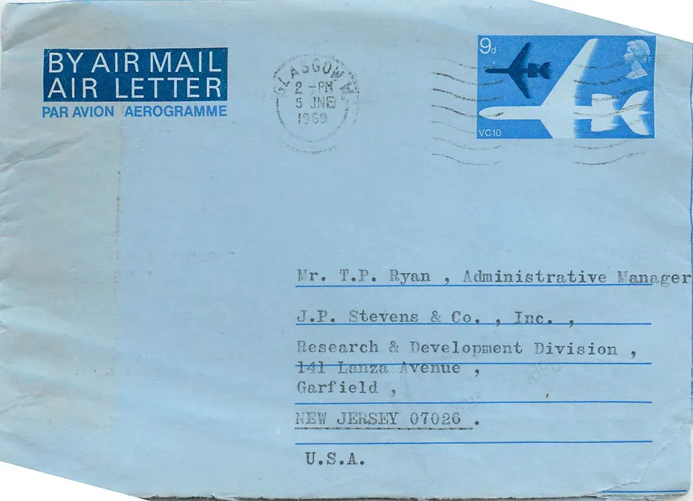 Glasgow — Luftbrief nach New Jersey — Verlag Royal Mail, Nr. VC10 - Vorderseite