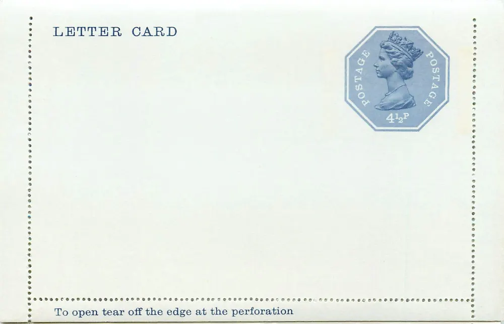 Briefkarte — britische Briefkarte mit 4½p-Stempel - Vorderseite