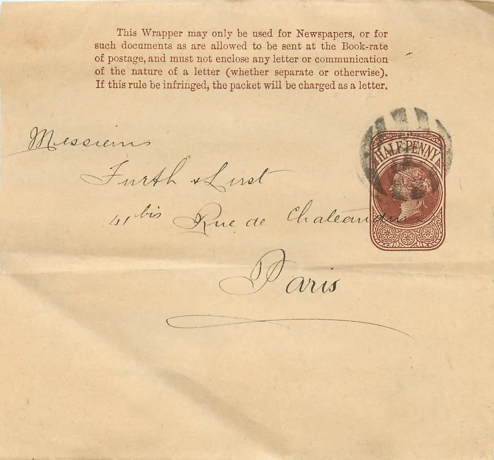 Englische Postkarte an Paris adressiert — Halbpfennig-Stempel - Vorderseite