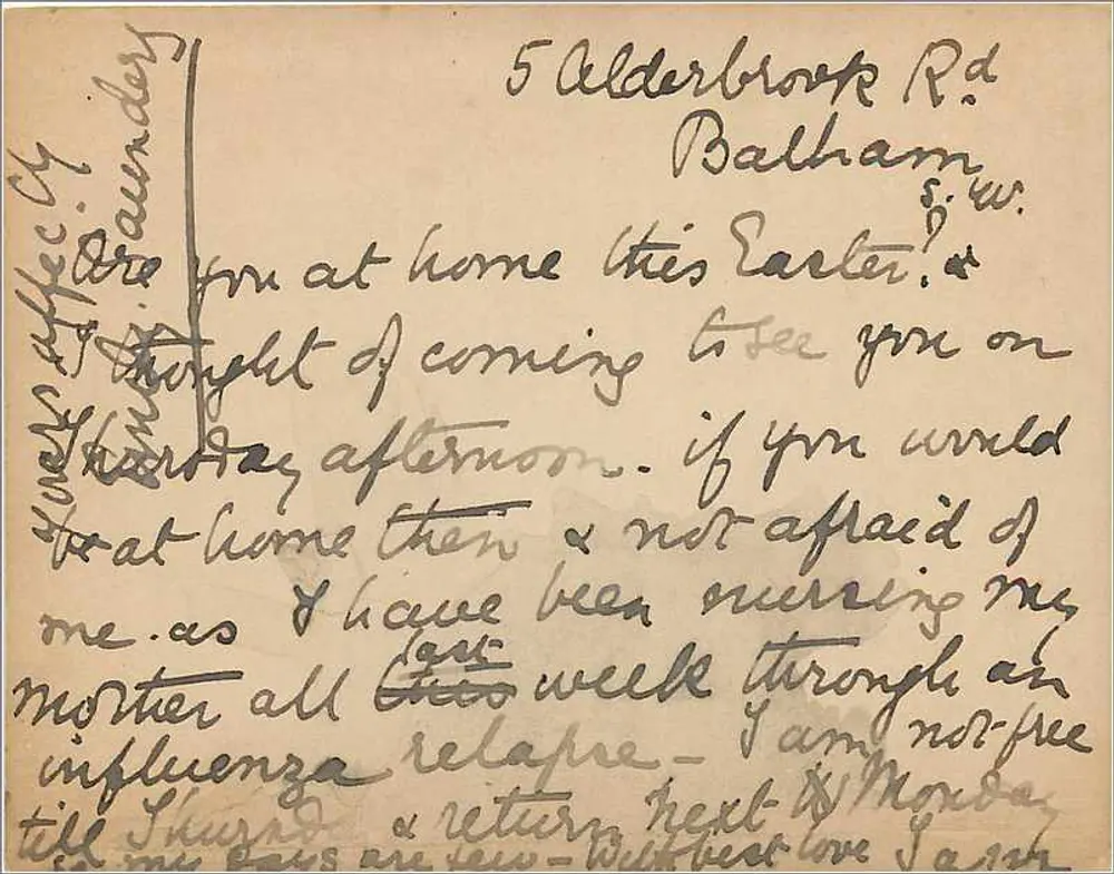 Englische Ansichtskarte — ½ Penny-Stempel — Rückseite mit handschriftlicher Nachricht - Rückseite