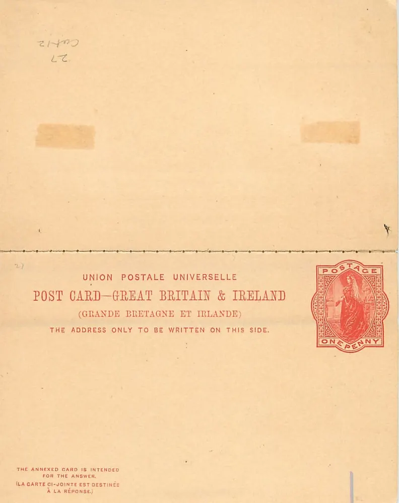Antwortkarte — Vereinigtes Königreich und Irland — 1-Penny-Stempel - Vorderseite