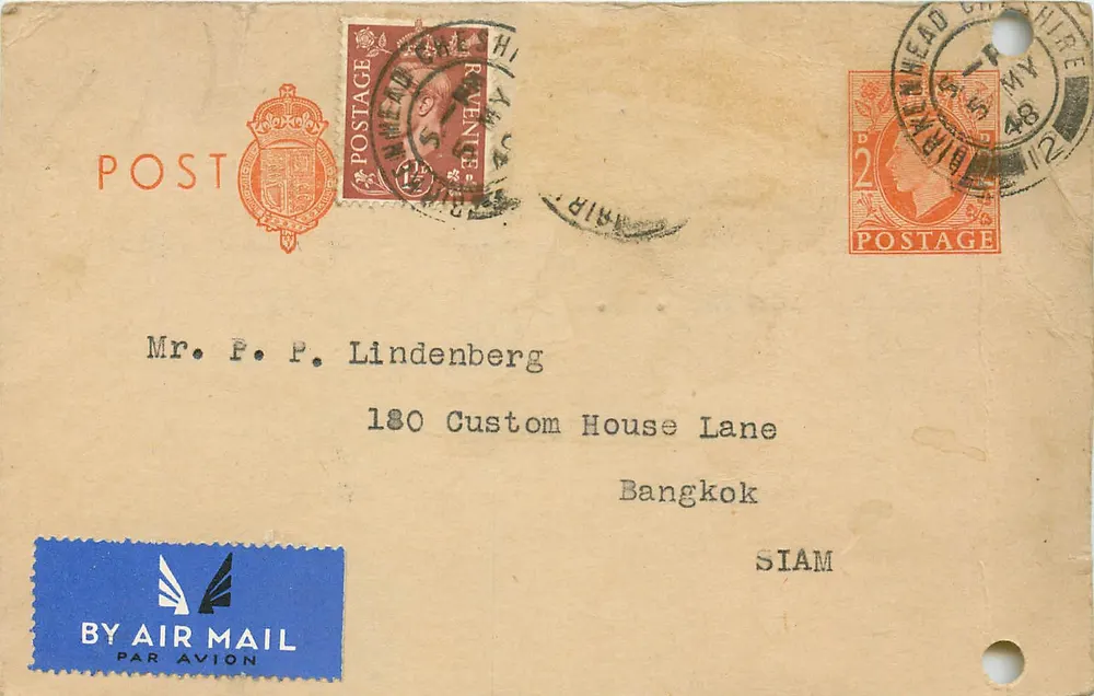 Bangkok — Siam — Luftpost nach Cheshire — Stempel und Versandstempel - Vorderseite