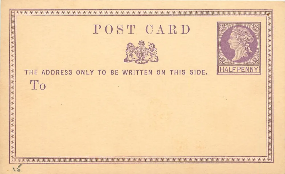 Britische Ansichtskarte — ½ Penny Victoria-Stempel — Rückseite - Vorderseite