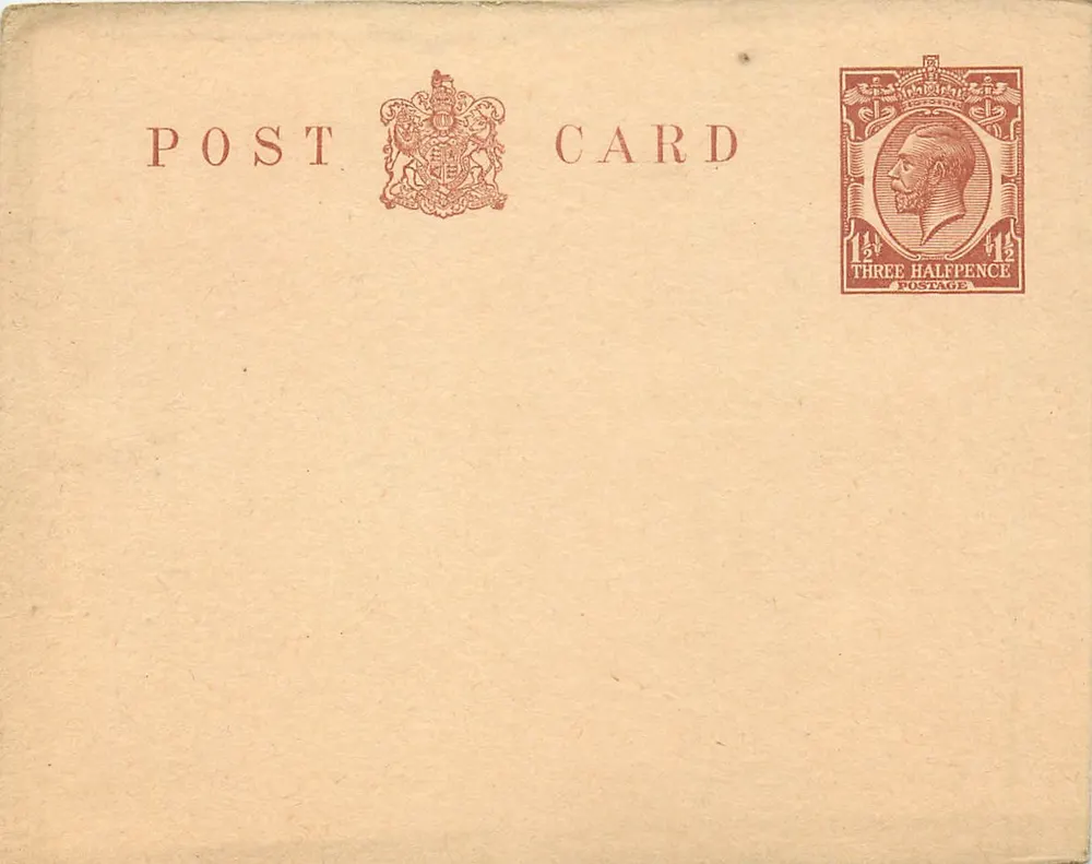 Britische Ansichtskarte — 3½ Pence-Stempel (Porträt von George V) — Verlag nicht sichtbar - Vorderseite
