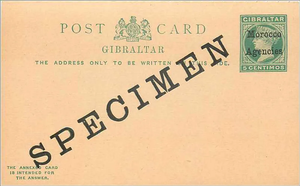 Gibraltar-Postkarte — Probenkarte — Morocco Agencies — 5 Centimos - Vorderseite