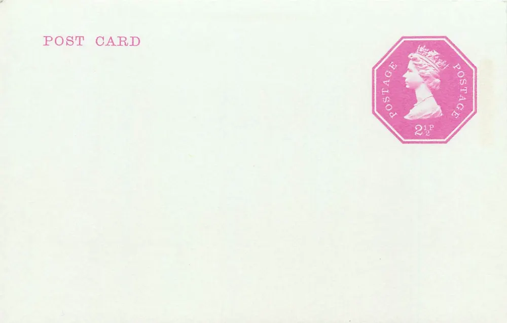 Britische Ansichtskarte — rosa 2½p-Stempel — ohne Motiv oder Text - Vorderseite