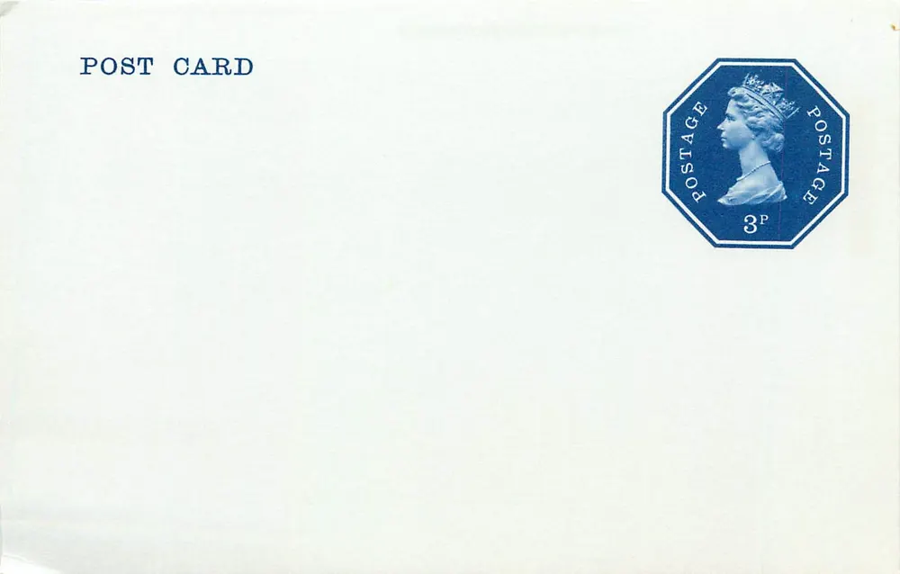Leere Ansichtskarte — blauer oktaederförmiger 3p-Stempel der Queen Elizabeth II — Verlag nicht sichtbar - Vorderseite
