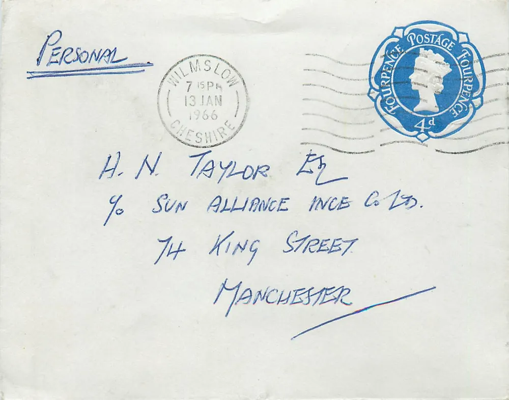 WILMSLOW — Persönlicher Brief an Manchester — 4d Krone-Stempel - Vorderseite