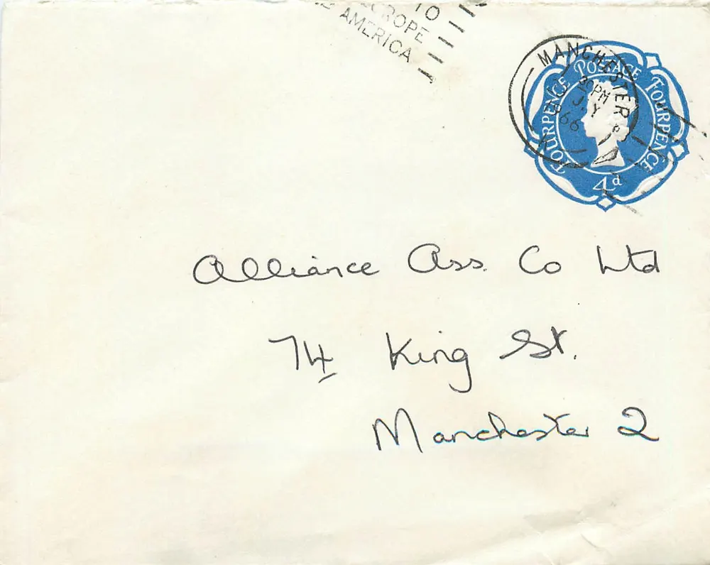 Manchester — Brief an Alliance Assurance Co Ltd — 4d-Stempel und Poststempel 'Manchester' - Vorderseite