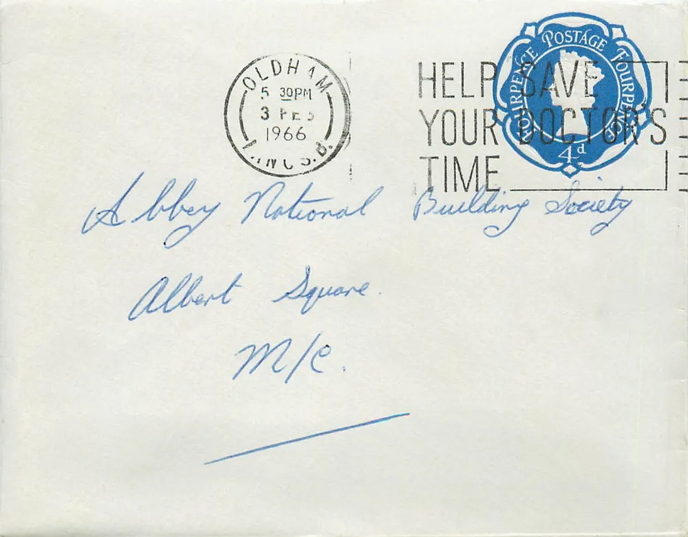 Oldham — Brief an die Abbey National Building Society — Stempel und Poststempel von Oldham - Vorderseite