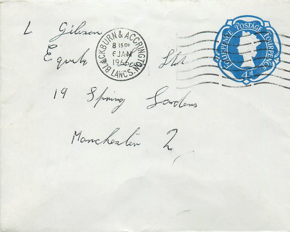 Ansichtskarte gesendet von Blackburn & Accrington — blauer 4d-Stempel und Datumsstempel - Vorderseite
