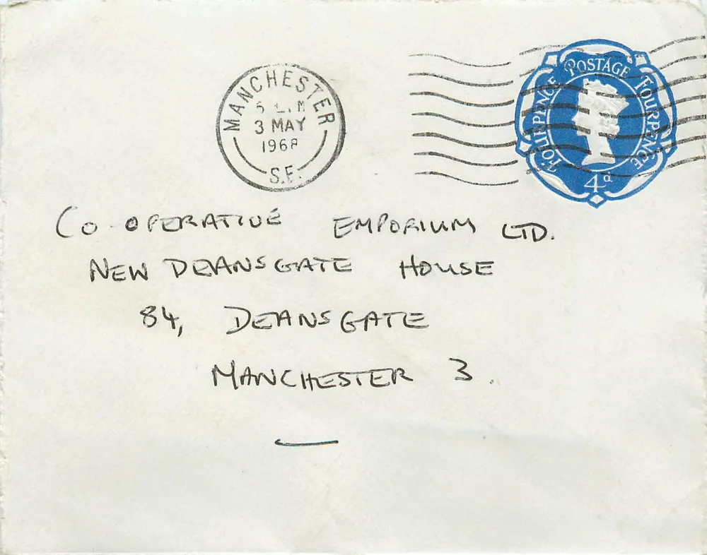 Manchester — Brief an Co-operative Emporium Ltd — Manchester, 3. Mai 1968 - Vorderseite