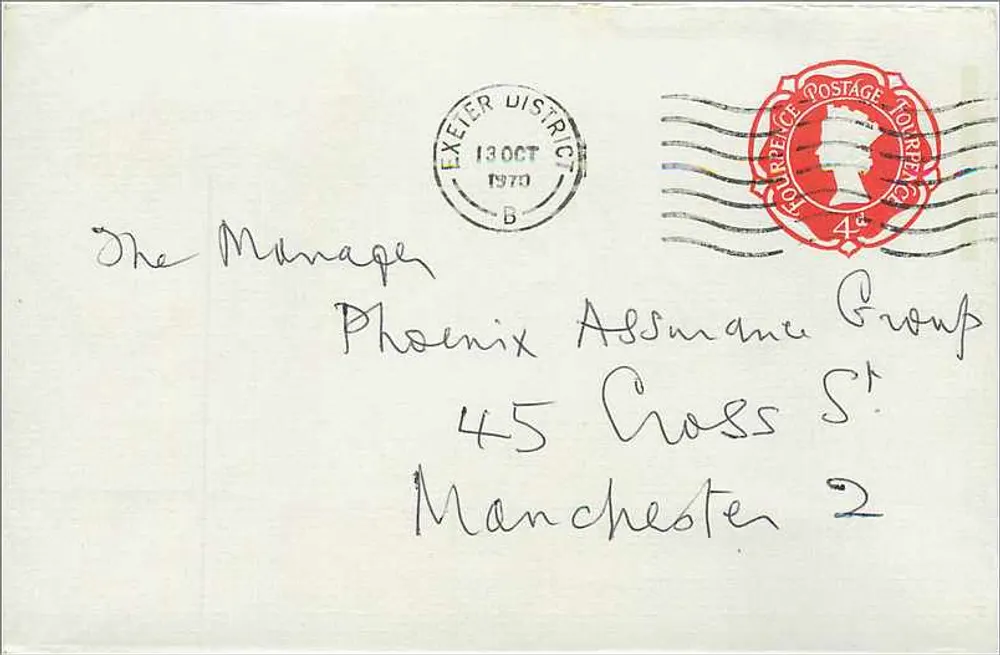 Exeter District — 13. Oktober 1970 — 4d-Stempel und Poststempel - Vorderseite