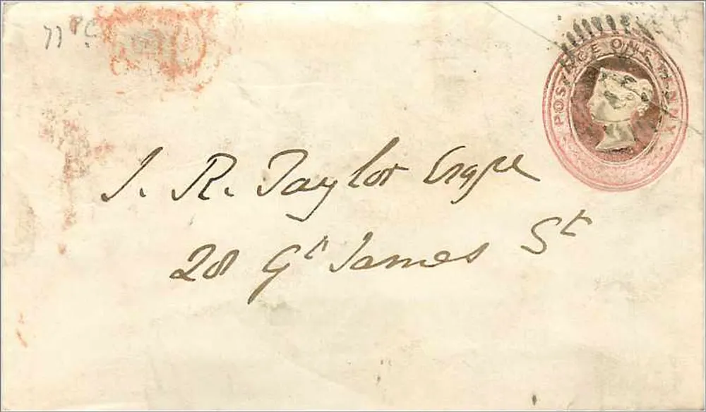 Englische Ansichtskarte — Briefmarke — datiert 1850 - Vorderseite