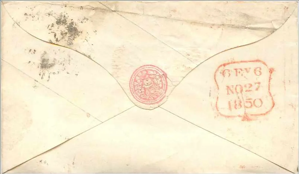 Englische Ansichtskarte — Briefmarke — datiert 1850 - Rückseite