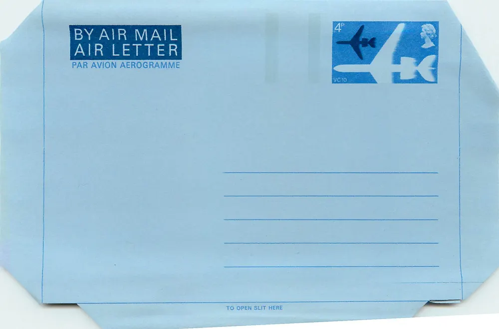 Blaue Luftpostbrief — 4p VC10-Stempel — Verlag Royal Mail - Vorderseite
