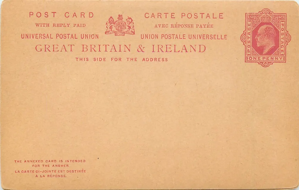 Bezahlte Rückpostkarte — Universal Postal Union — Großbritannien & Irland — 1 Penny-Stempel - Vorderseite