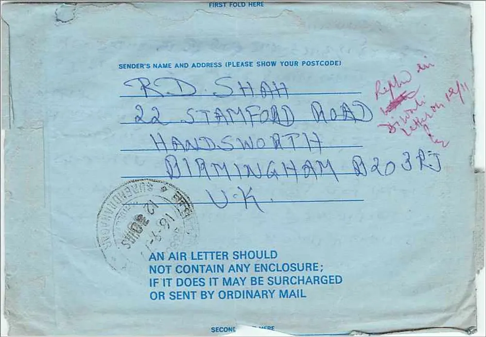 Birmingham - V.K. Shah, Wadhavan City, Indien — Per Luftpost Luftbrief, Verlag BY AIR MAIL AIR LETTER - Rückseite