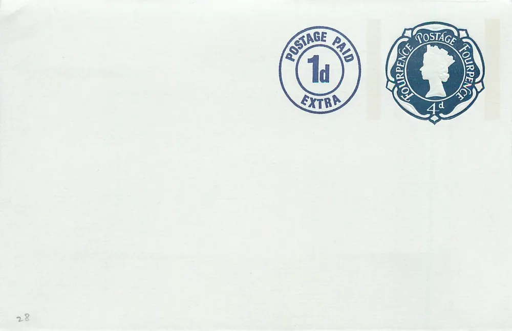 Weiße Karte — blaue Stempel und Postmarken — Verlag nicht sichtbar - Vorderseite