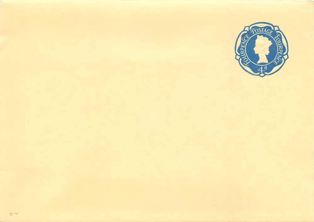 Umschlag — blauer 4d-Stempel mit Porträt der Königin — keine gedruckten Texte - Vorderseite