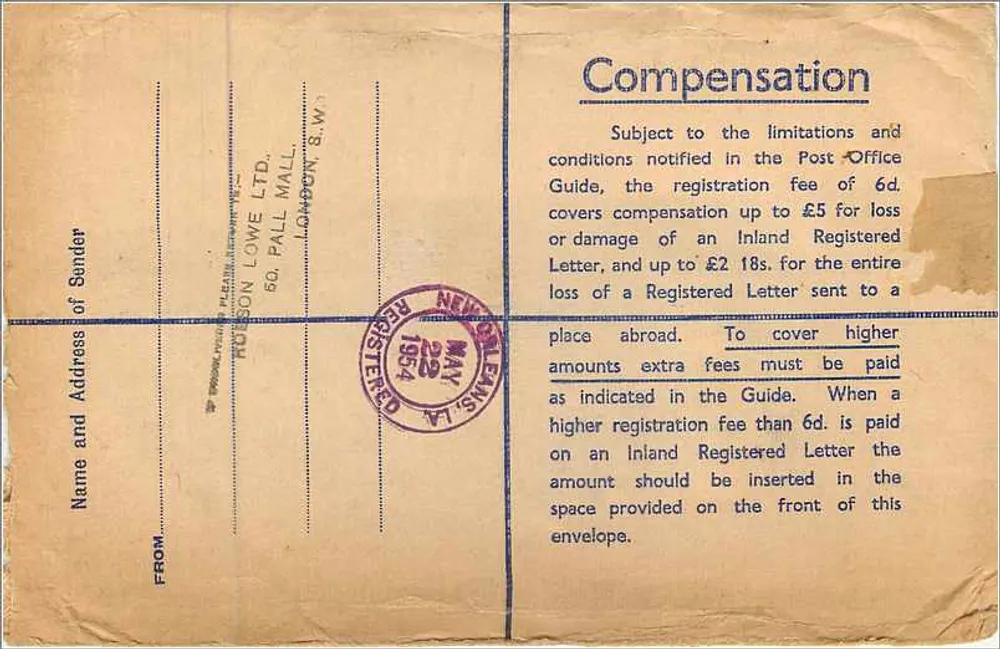 London — Luftpost-Einschreiben — Robson Lowe Ltd. und H.H. Frenkle Esq. - Rückseite