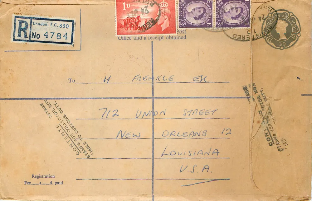 Empfohlene Ansichtskarte — London nach New Orleans — Verlag J.A.L. FRANKS LTD - Vorderseite