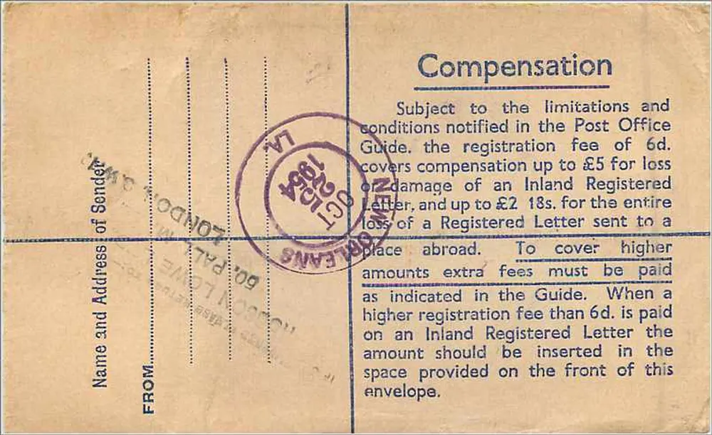 London — Empfohlene Briefsendung per Flugzeug — British Post Office - Rückseite